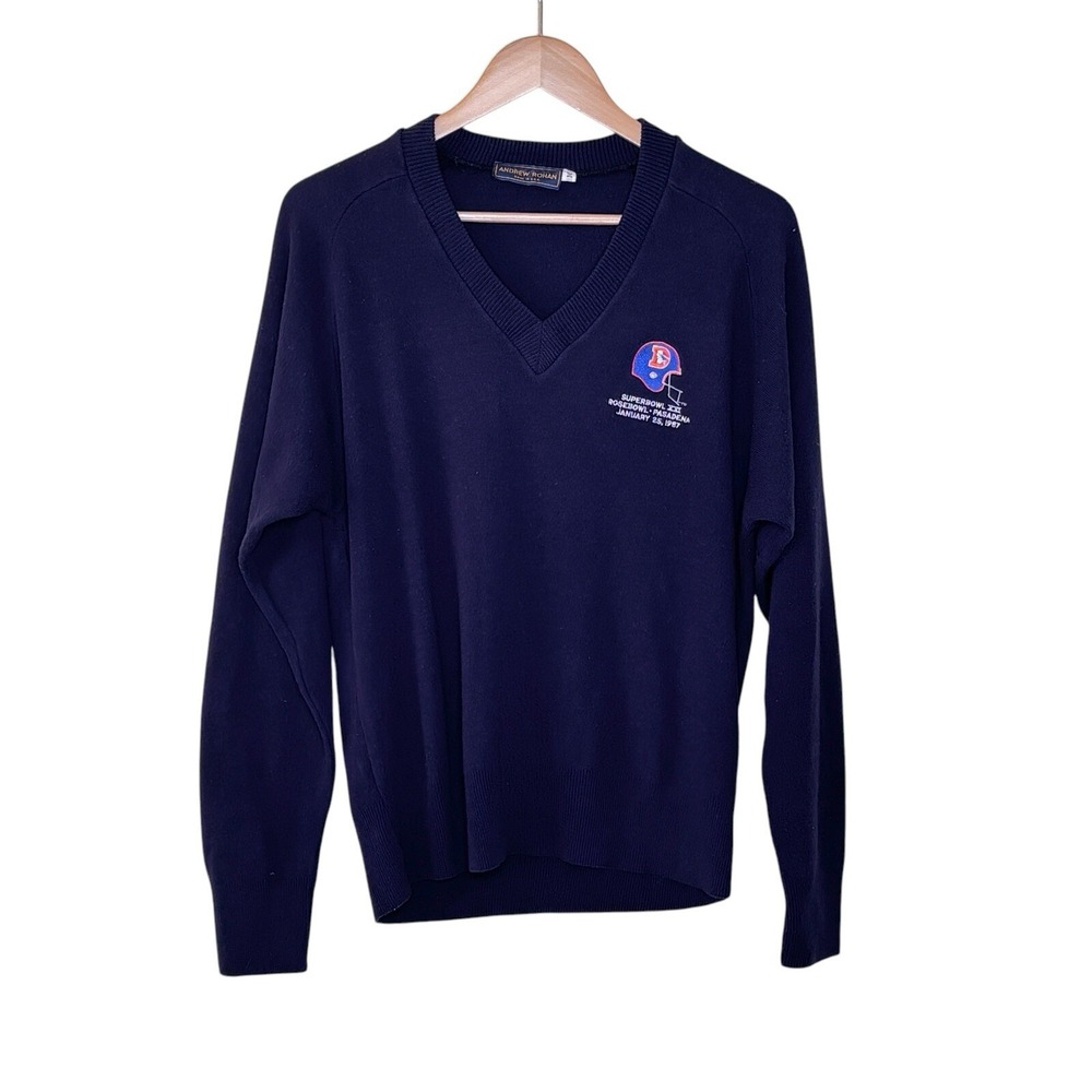 Vintage 1987‎ Denver Broncos Football Womens V Neck Sweater Size M Superbowl XXI